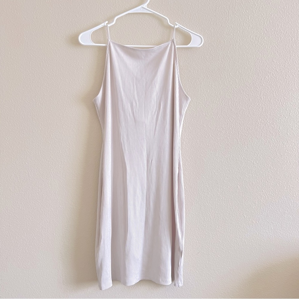 Blush Taupe Square Neck Thin Strap Low Back Bodycon Y2K Dress